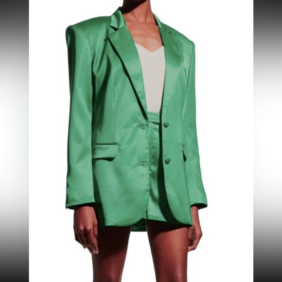 Ronny Kobo Alex Blazer Jacket NWT Size Medium Green Satin Oversized $429 - Picture 2 of 9